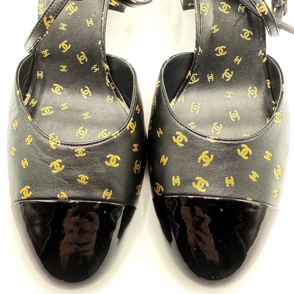 NEW Chanel CC Logo Mania Lambskin Calfskin Black Leather Slingback Platform Heel - Picture 2 of 12